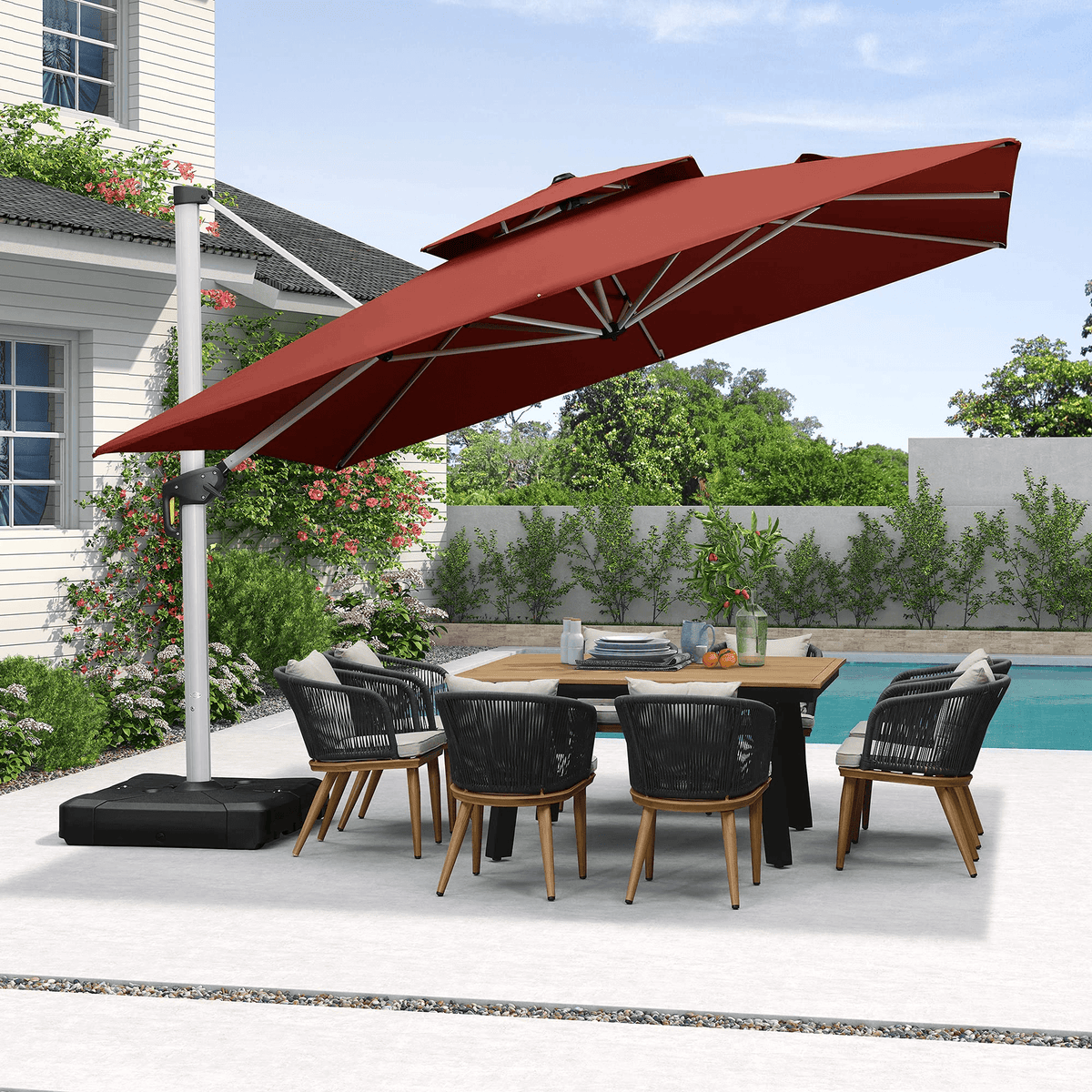 PURPLE LEAF Outdoor Windproof Umbrella, Square Cantilever Umbrella Outside Patio