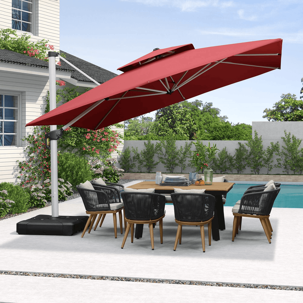 PURPLE LEAF Outdoor Windproof Umbrella, Square Cantilever Umbrella Outside Patio