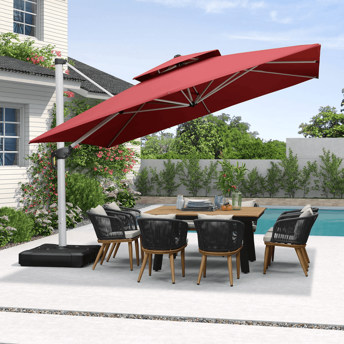 PURPLE LEAF Outdoor Windproof Umbrella, Square Cantilever Umbrella Outside Patio