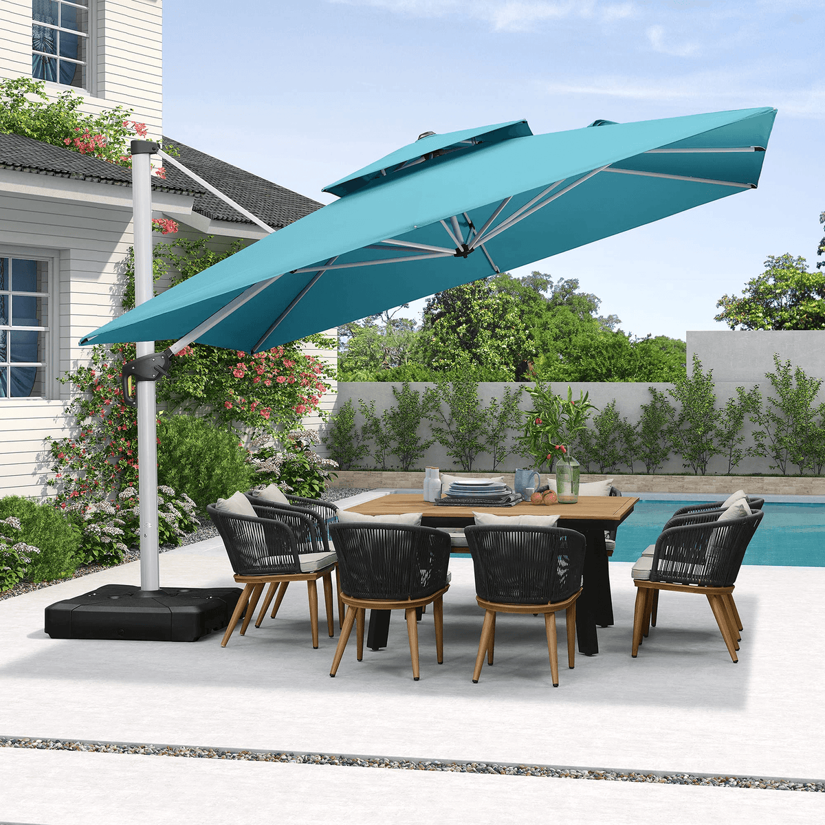 PURPLE LEAF Outdoor Windproof Umbrella, Square Cantilever Umbrella Outside Patio