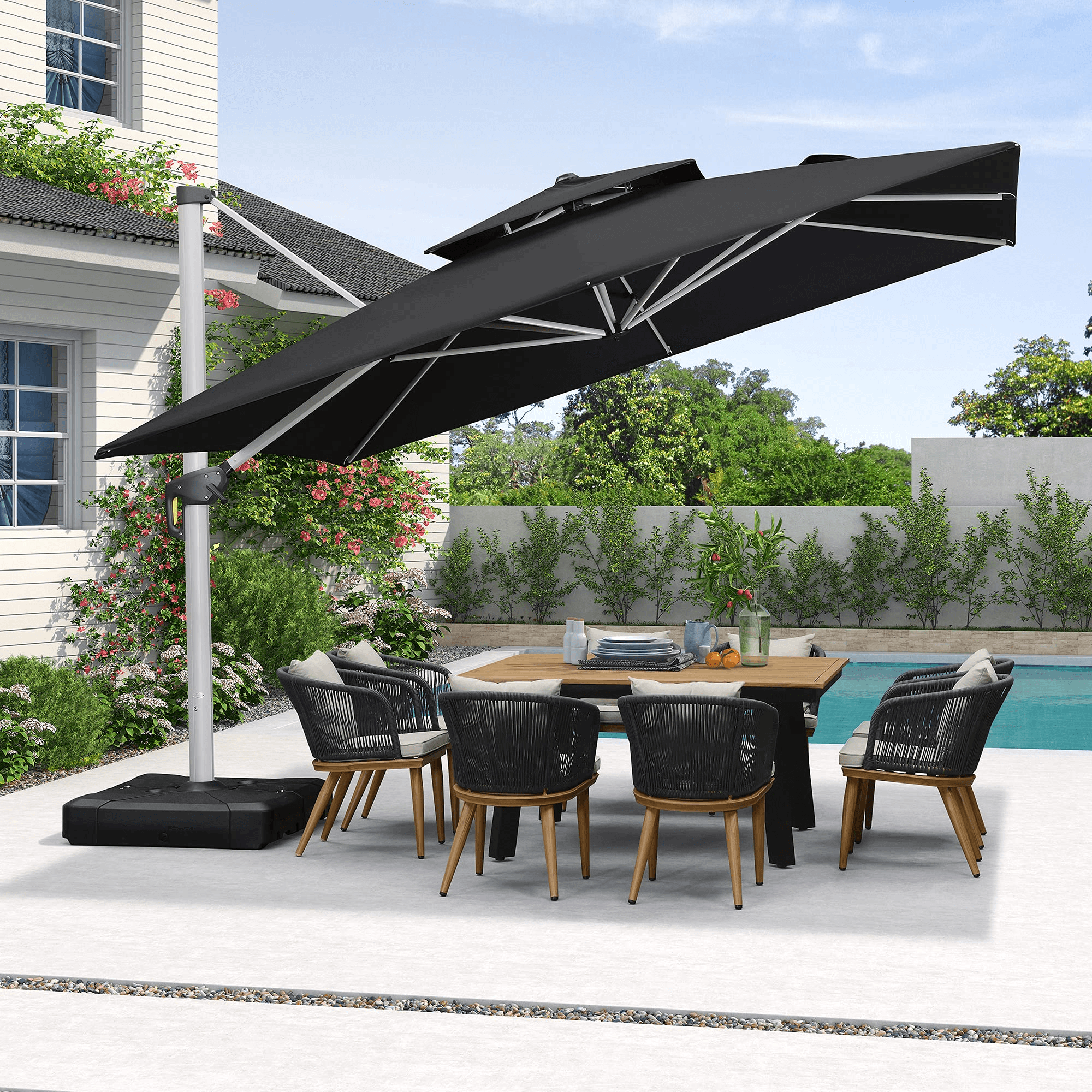 PURPLE LEAF Outdoor Windproof Umbrella, Square Cantilever Umbrella Outside Patio