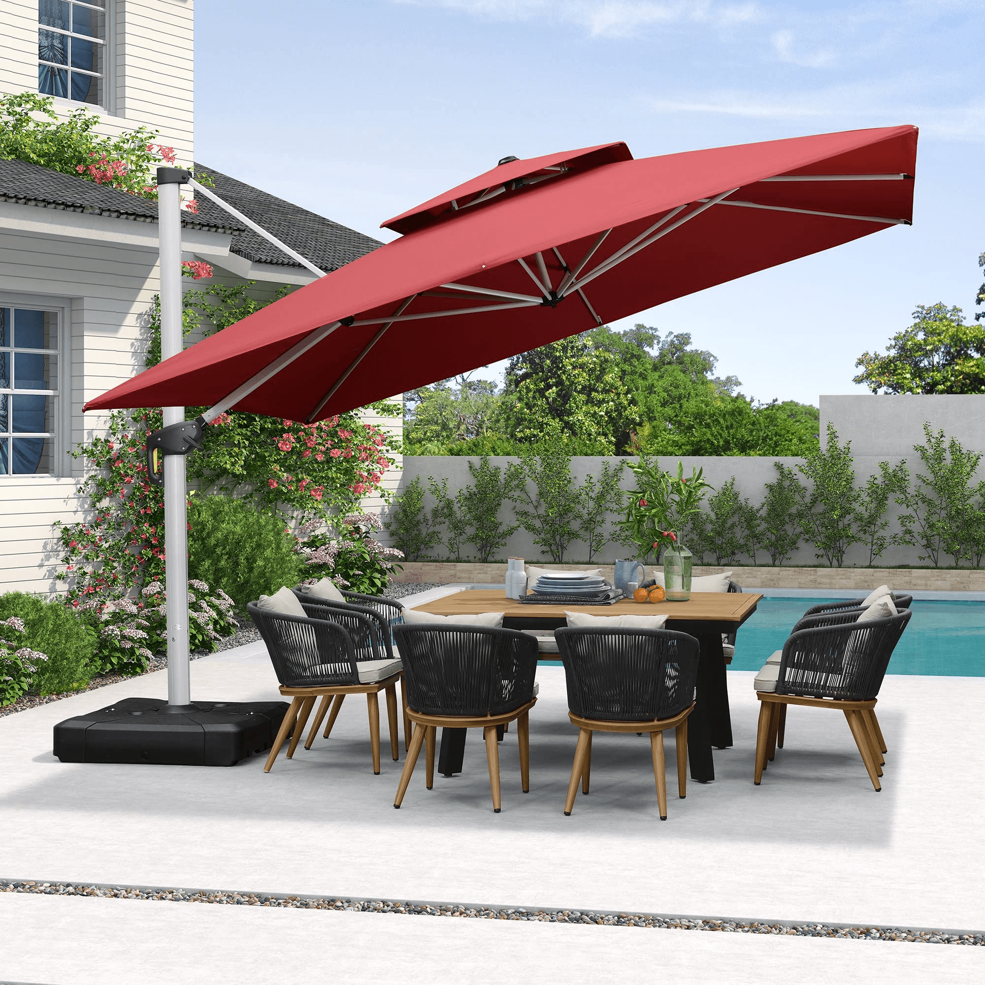 PURPLE LEAF Outdoor Windproof Umbrella, Square Cantilever Umbrella Outside Patio