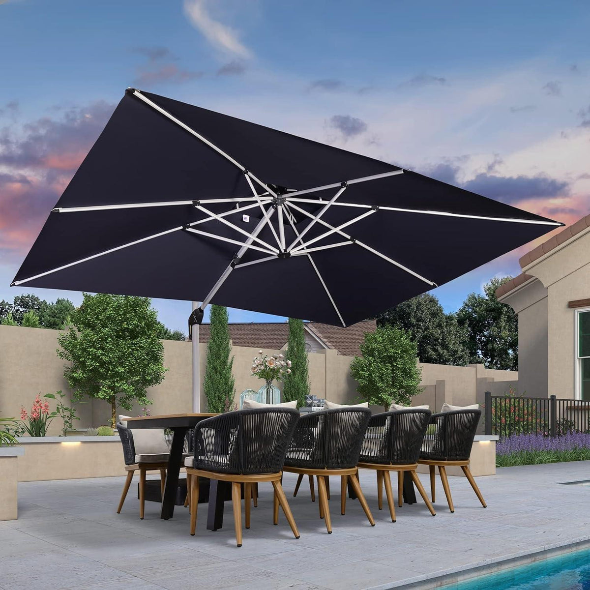 PURPLE LEAF Large Rectangular Porch Umbrella Outside Cantilever Patio Yard Umbrella