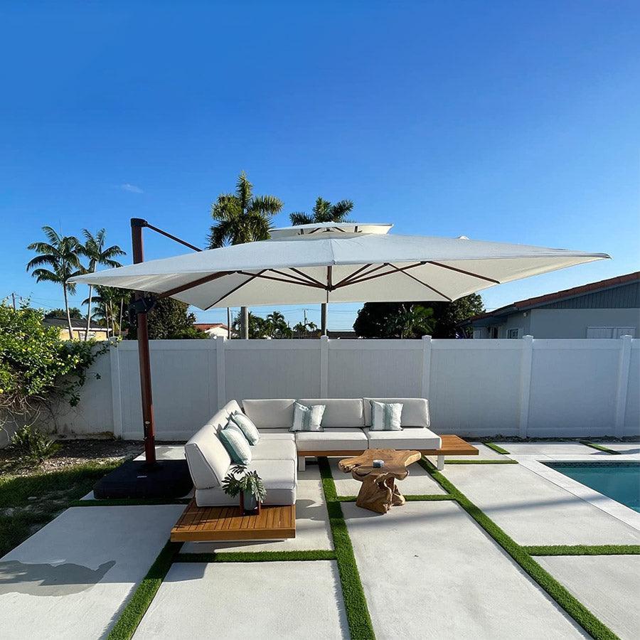 PURPLE LEAF 9 x 12 / 10 x 13 ft Rectangular Patio Umbrella Aluminum Cantilever Umbrella in Wood Color
