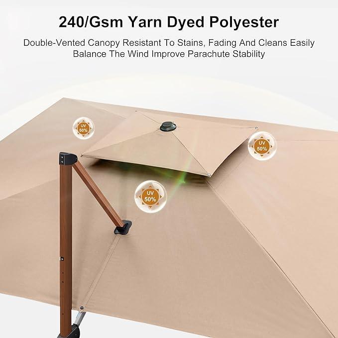 PURPLE LEAF 9 x 12 / 10 x 13 ft Rectangular Patio Umbrella Aluminum Cantilever Umbrella in Wood Color