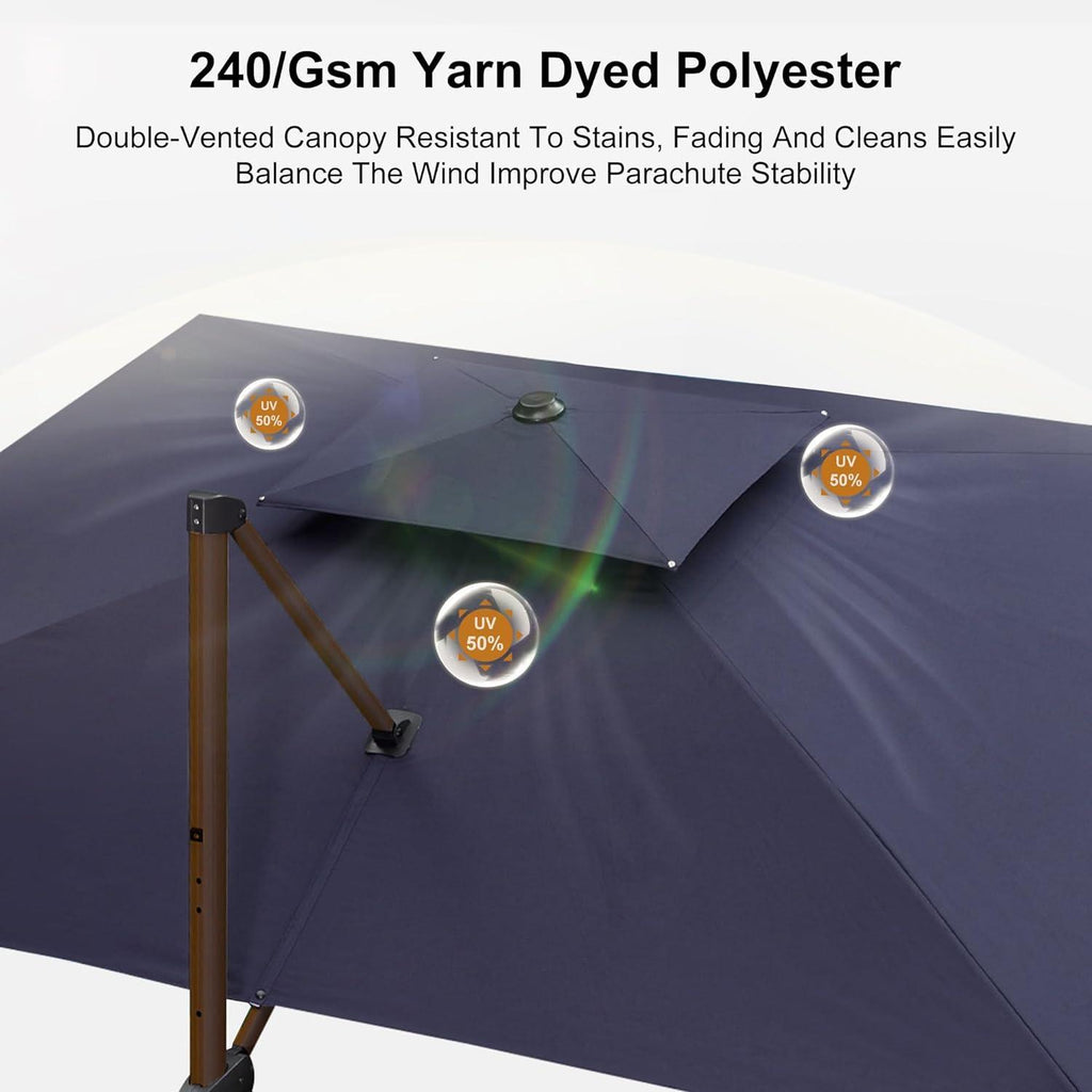 PURPLE LEAF 9 x 12 / 10 x 13 ft Rectangular Patio Umbrella Aluminum Cantilever Umbrella in Wood Color