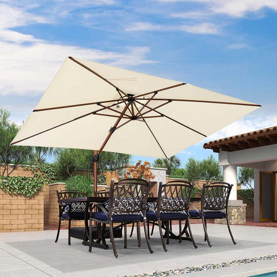 PURPLE LEAF 9 x 12 / 10 x 13 ft Rectangular Patio Umbrella Aluminum Cantilever Umbrella in Wood Color