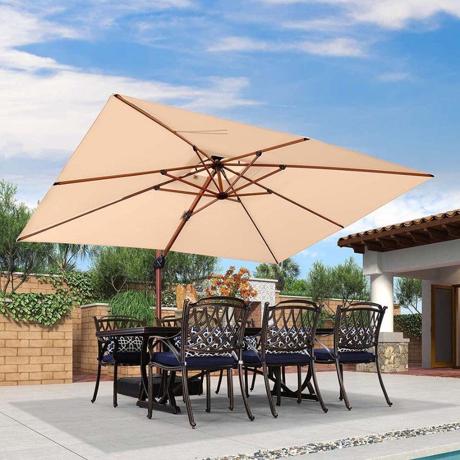 PURPLE LEAF 9 x 12 / 10 x 13 ft Rectangular Patio Umbrella Aluminum Cantilever Umbrella in Wood Color