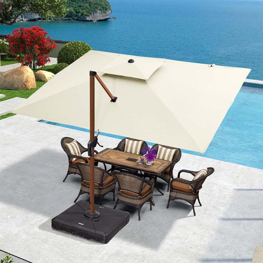 PURPLE LEAF 9 x 12 / 10 x 13 ft Rectangular Patio Umbrella Aluminum Cantilever Umbrella in Wood Color
