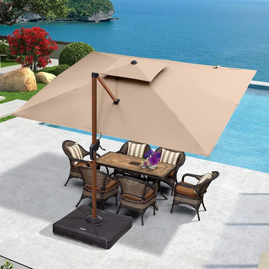 PURPLE LEAF 9 x 12 / 10 x 13 ft Rectangular Patio Umbrella Aluminum Cantilever Umbrella in Wood Color