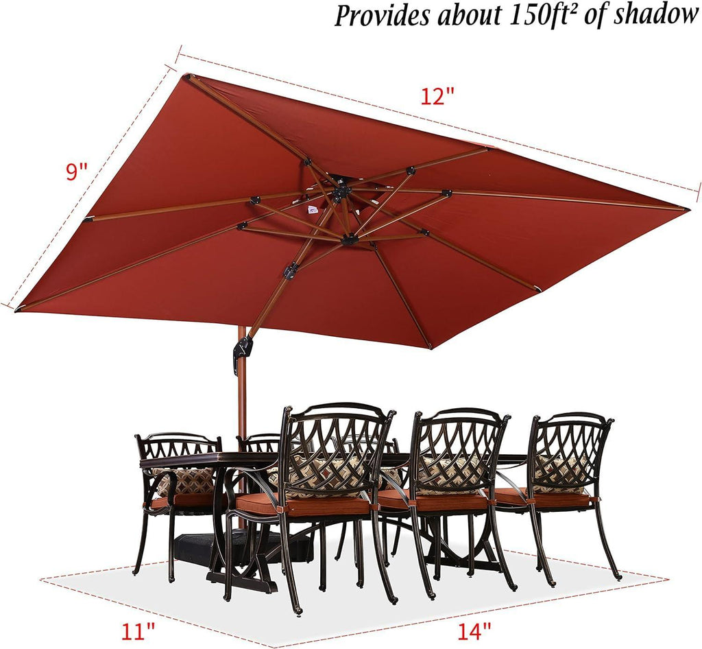 PURPLE LEAF 9 x 12 / 10 x 13 ft Rectangular Patio Umbrella Aluminum Cantilever Umbrella in Wood Color
