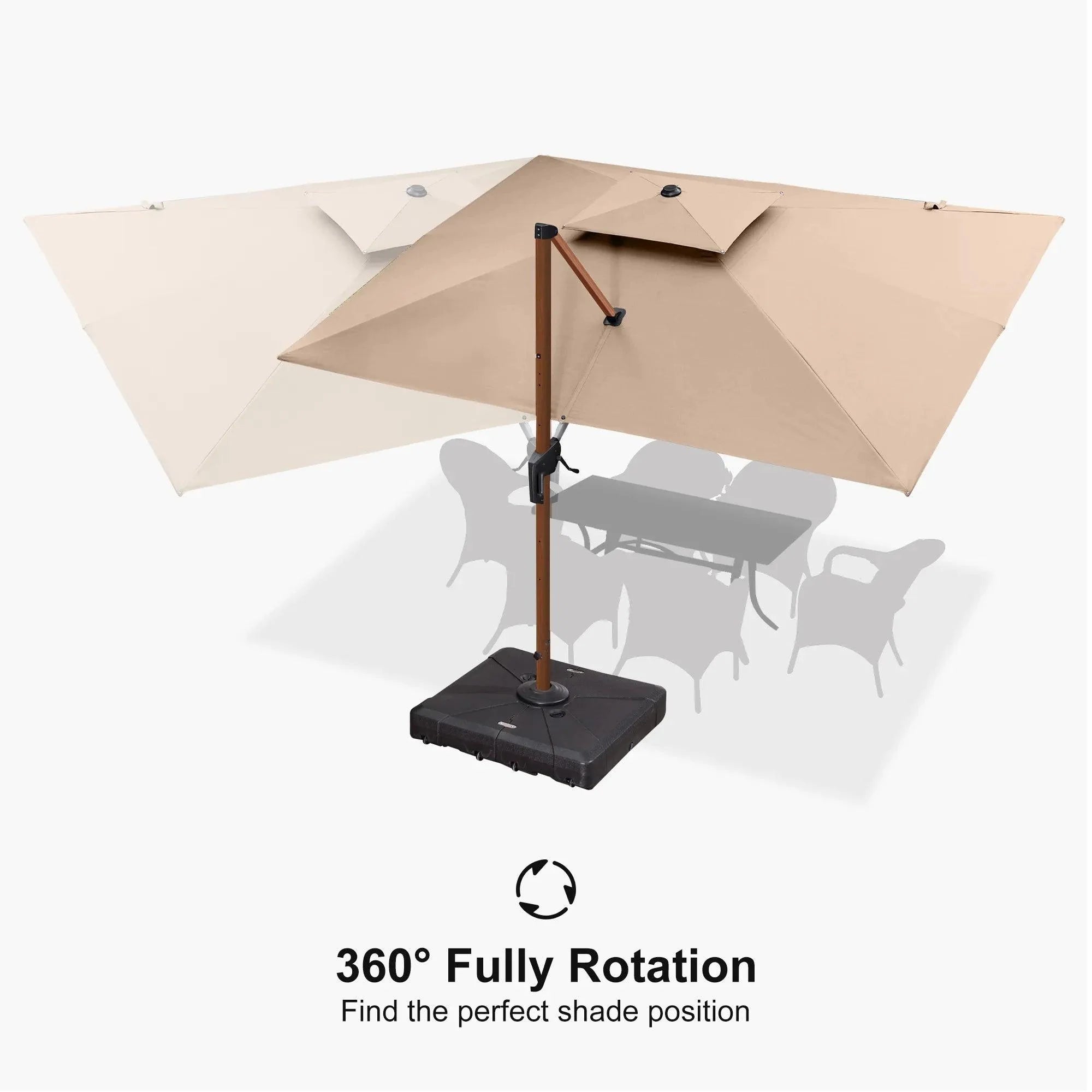 PURPLE LEAF 9 x 12 / 10 x 13 ft Rectangular Patio Umbrella Aluminum Cantilever Umbrella in Wood Color