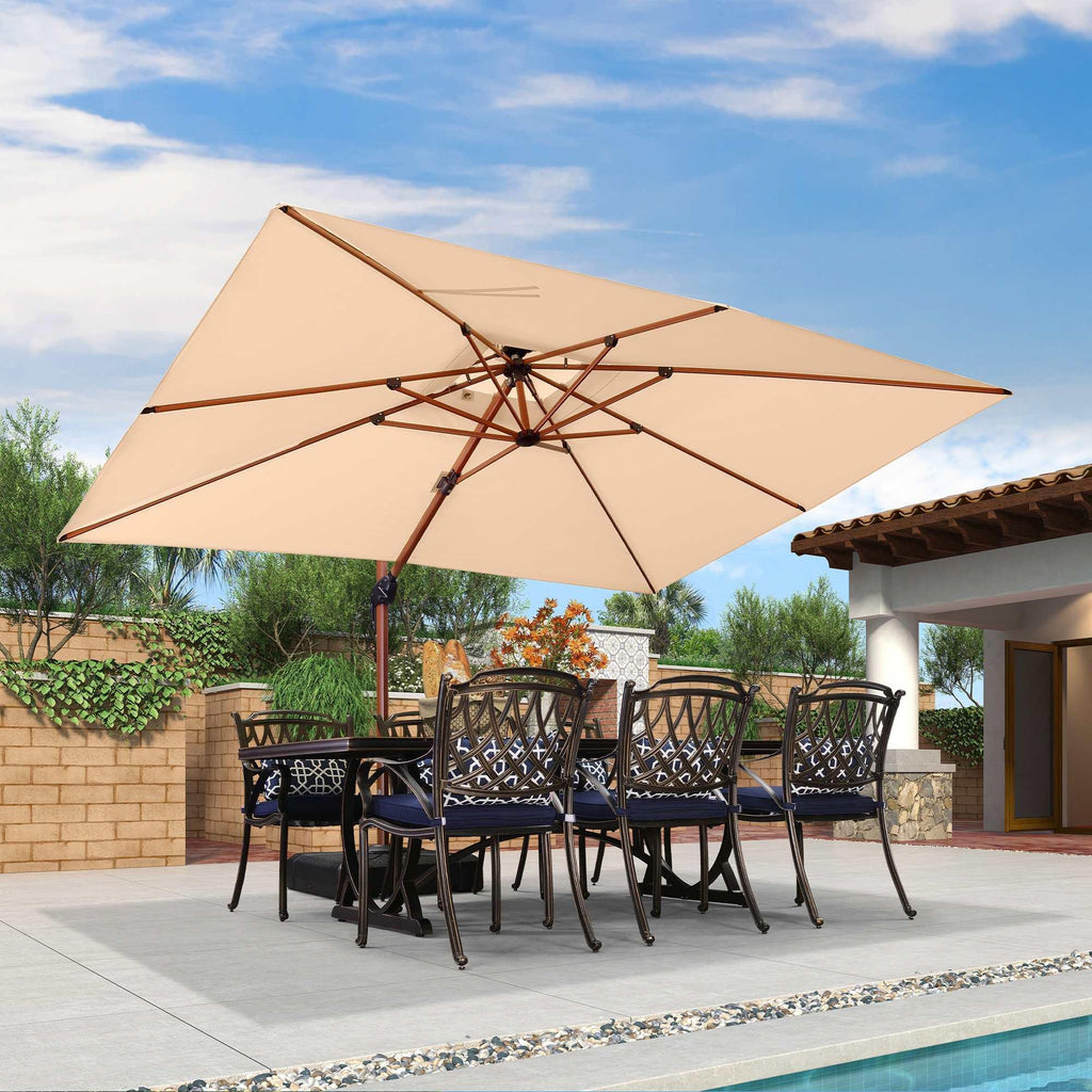 PURPLE LEAF 9 x 12 / 10 x 13 ft Rectangular Patio Umbrella Aluminum Cantilever Umbrella in Wood Color