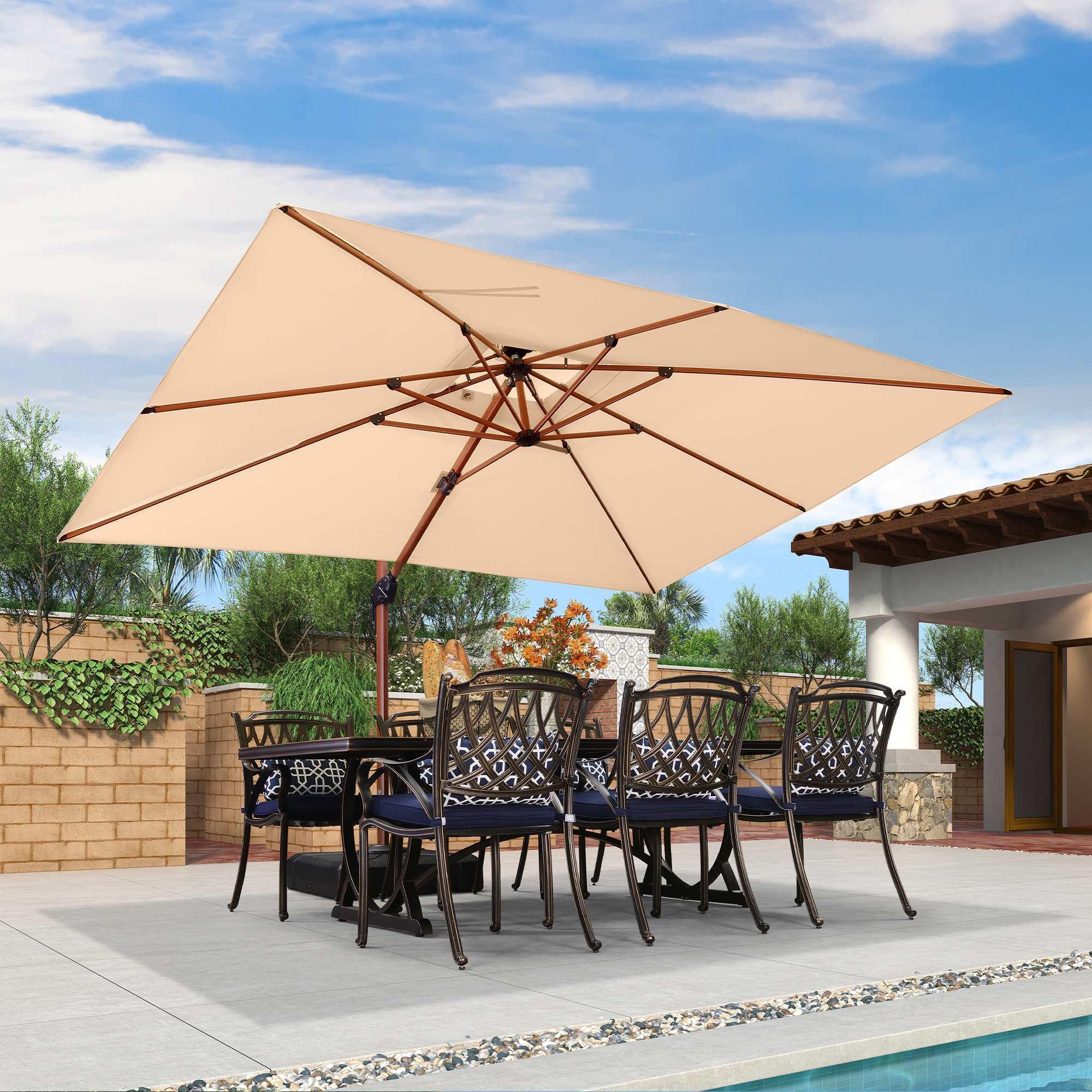 PURPLE LEAF 9 x 12 / 10 x 13 ft Rectangular Patio Umbrella Aluminum Cantilever Umbrella in Wood Color