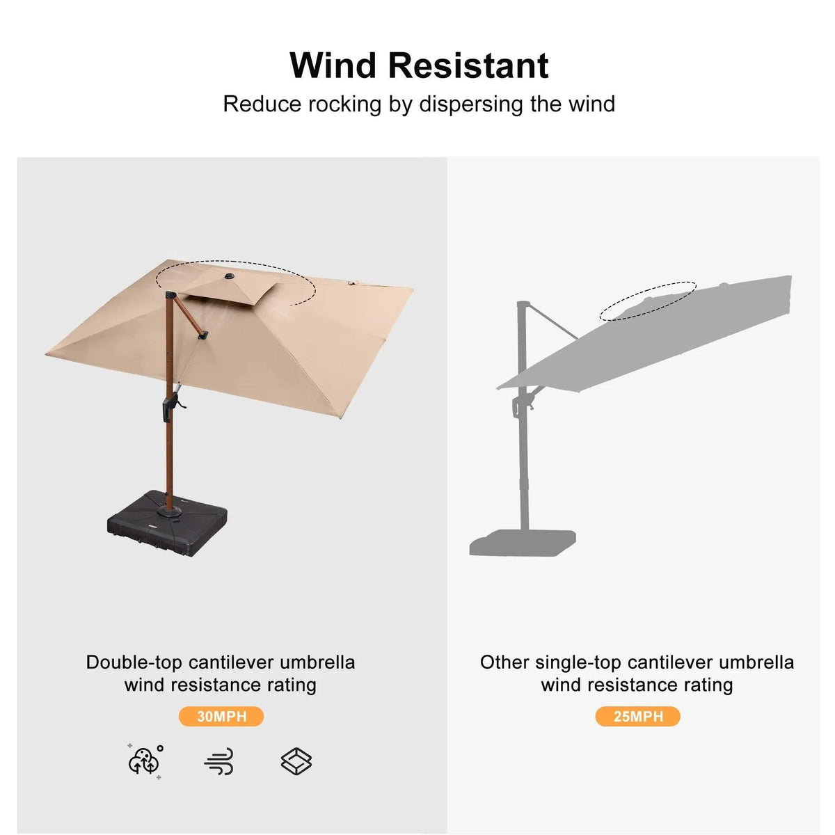 PURPLE LEAF 9 x 12 / 10 x 13 ft Rectangular Patio Umbrella Aluminum Cantilever Umbrella in Wood Color