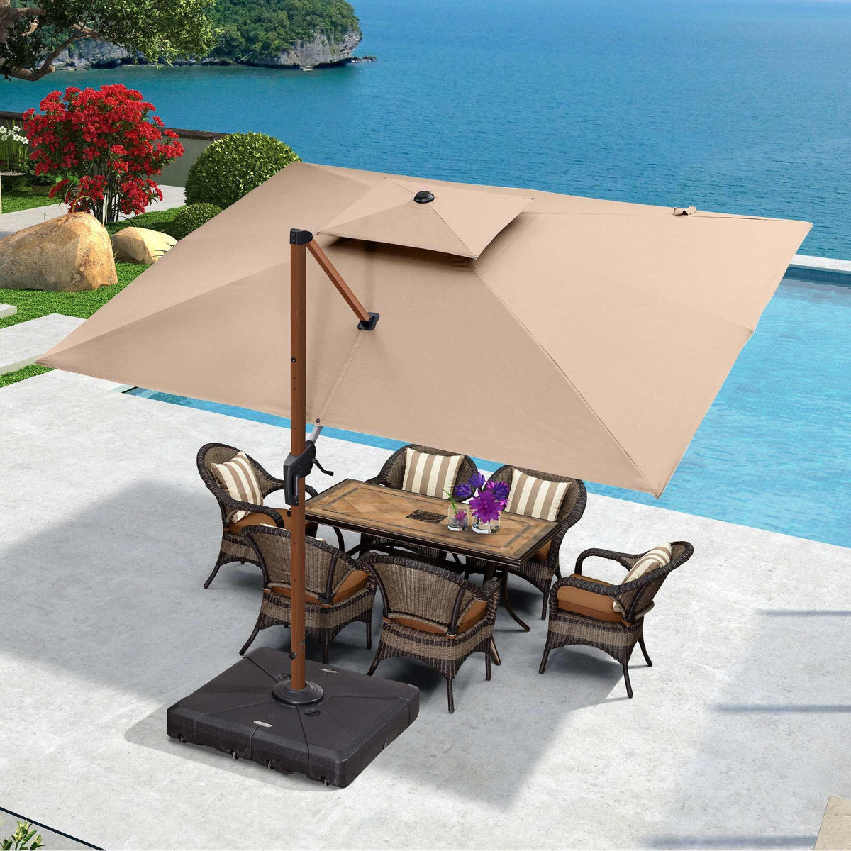 PURPLE LEAF 9 x 12 / 10 x 13 ft Rectangular Patio Umbrella Aluminum Cantilever Umbrella in Wood Color