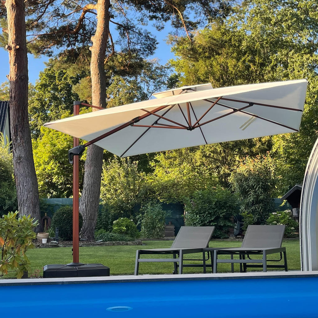 PURPLE LEAF 9 x 12 / 10 x 13 ft Rectangular Patio Umbrella Aluminum Cantilever Umbrella in Wood Color