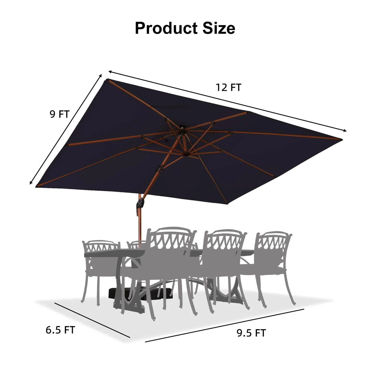 PURPLE LEAF 9 x 12 / 10 x 13 ft Rectangular Patio Umbrella Aluminum Cantilever Umbrella in Wood Color
