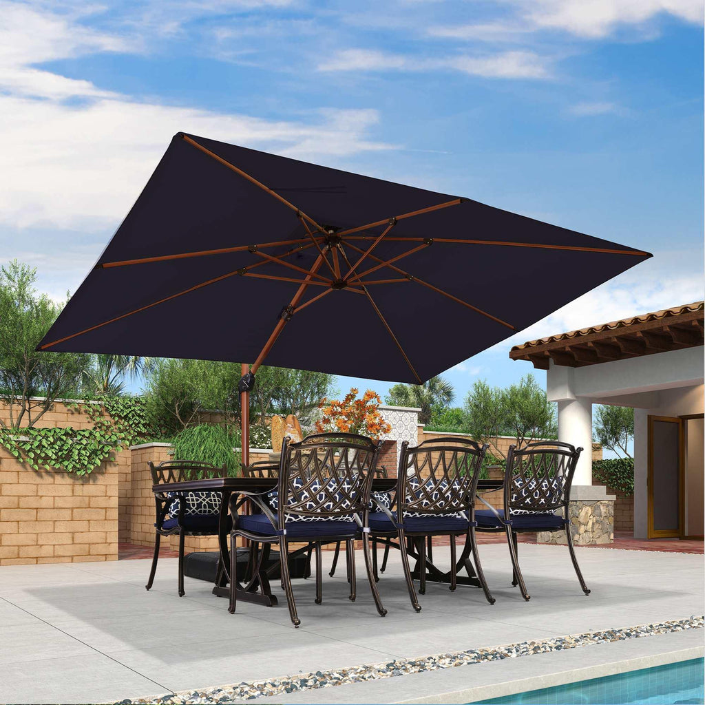 PURPLE LEAF 9 x 12 / 10 x 13 ft Rectangular Patio Umbrella Aluminum Cantilever Umbrella in Wood Color