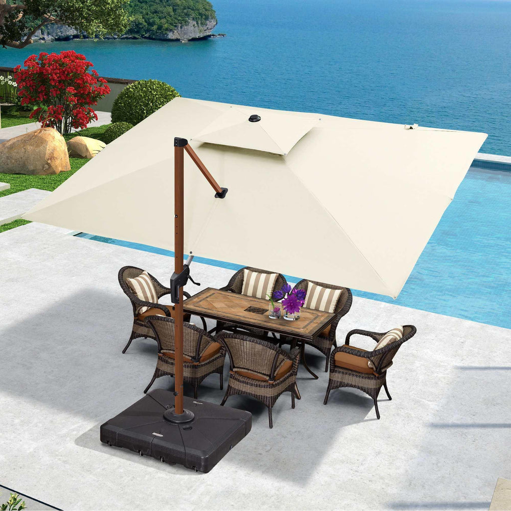 PURPLE LEAF 9 x 12 / 10 x 13 ft Rectangular Patio Umbrella Aluminum Cantilever Umbrella in Wood Color