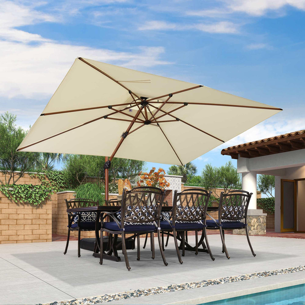 PURPLE LEAF 9 x 12 / 10 x 13 ft Rectangular Patio Umbrella Aluminum Cantilever Umbrella in Wood Color
