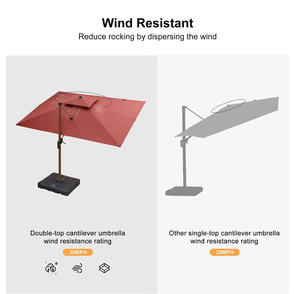 PURPLE LEAF 9 x 12 / 10 x 13 ft Rectangular Patio Umbrella Aluminum Cantilever Umbrella in Wood Color
