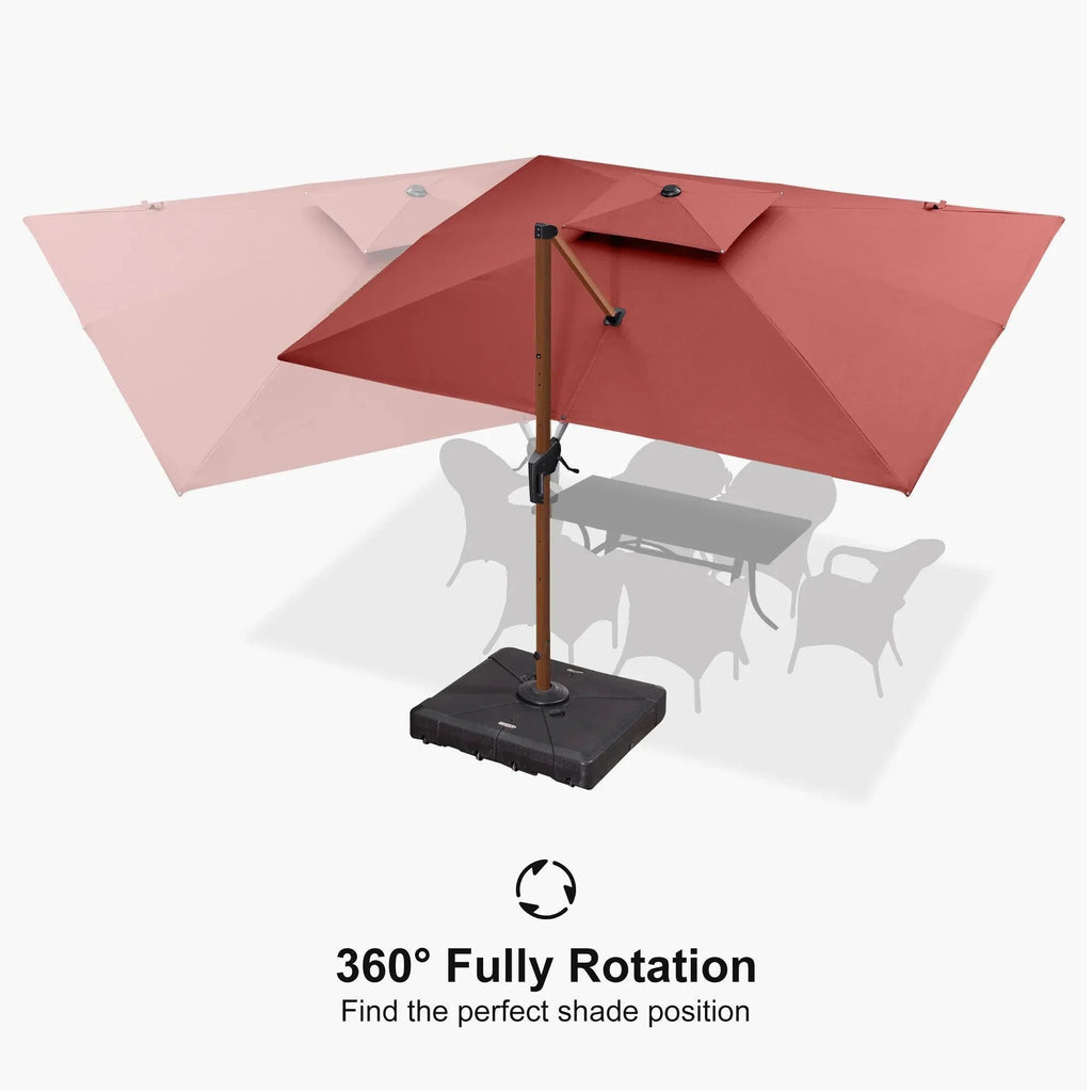 PURPLE LEAF 9 x 12 / 10 x 13 ft Rectangular Patio Umbrella Aluminum Cantilever Umbrella in Wood Color