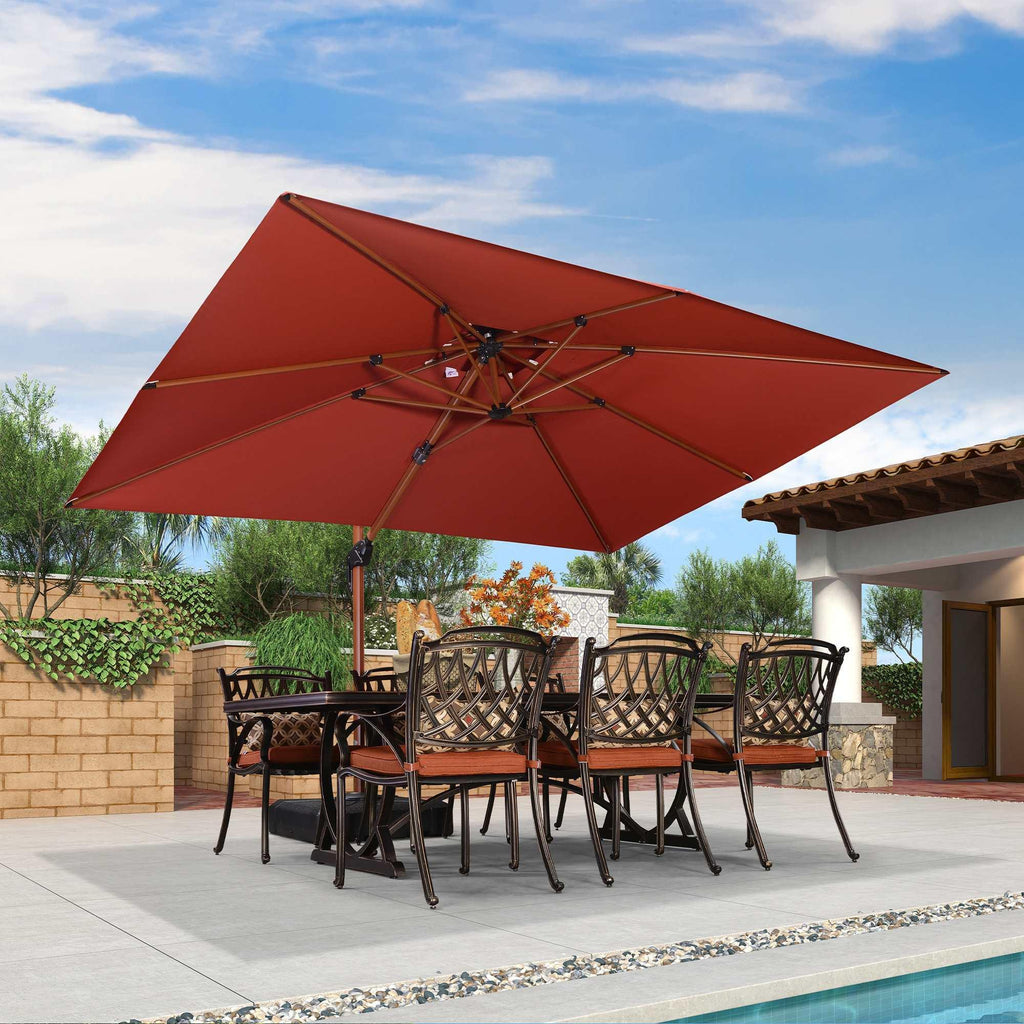 PURPLE LEAF 9 x 12 / 10 x 13 ft Rectangular Patio Umbrella Aluminum Cantilever Umbrella in Wood Color
