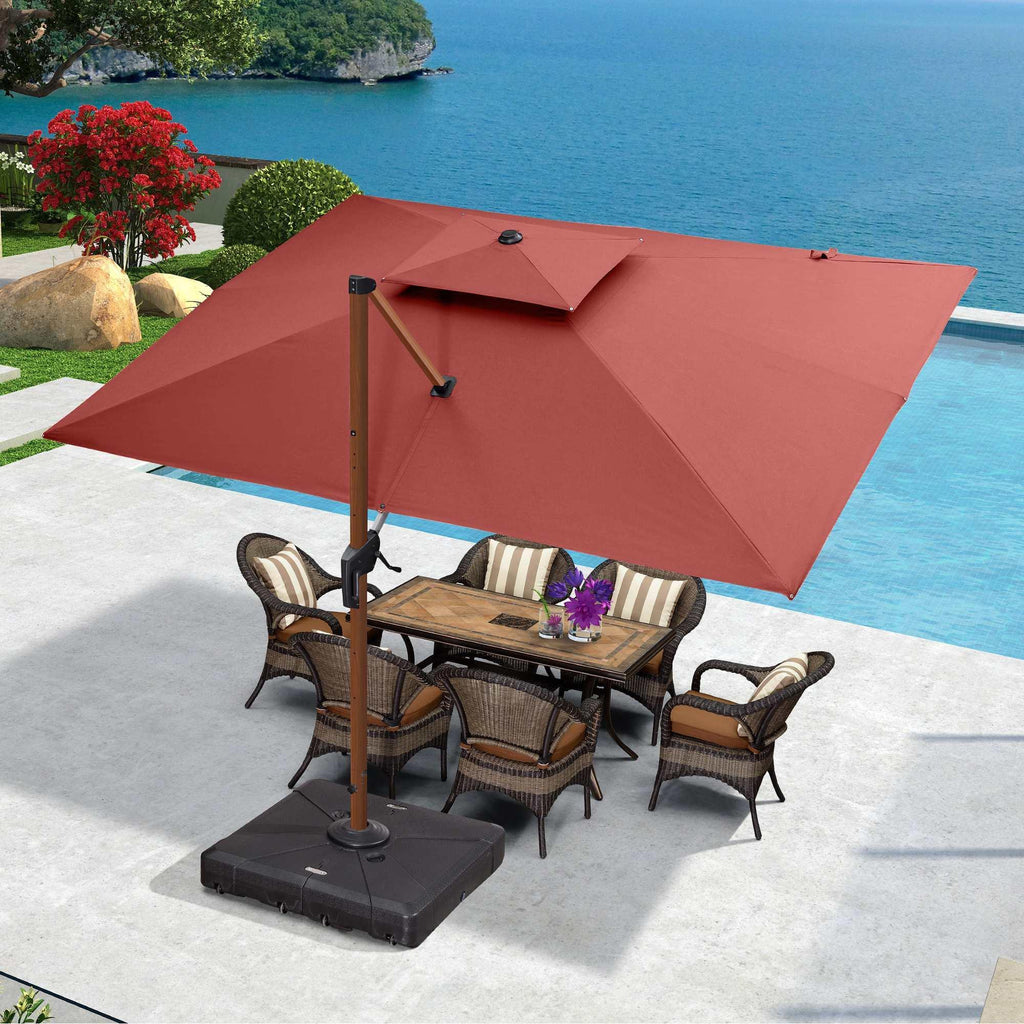 PURPLE LEAF 9 x 12 / 10 x 13 ft Rectangular Patio Umbrella Aluminum Cantilever Umbrella in Wood Color