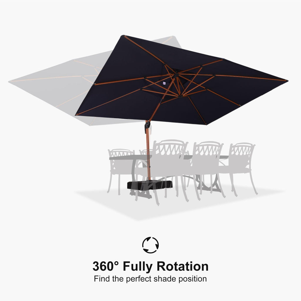 PURPLE LEAF 9 x 12 / 10 x 13 ft Rectangular Patio Umbrella Aluminum Cantilever Umbrella in Wood Color