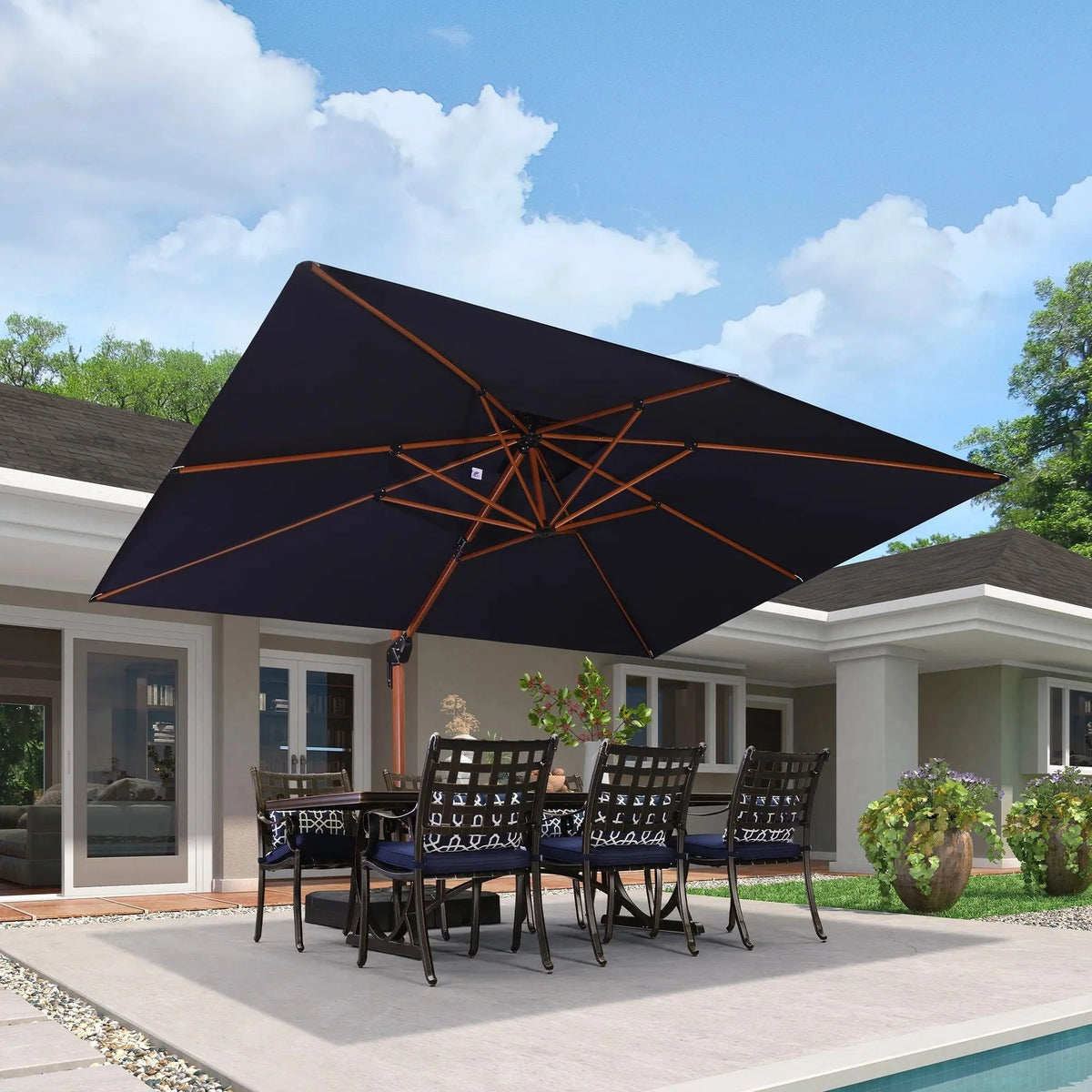PURPLE LEAF 9 x 12 / 10 x 13 ft Rectangular Patio Umbrella Aluminum Cantilever Umbrella in Wood Color