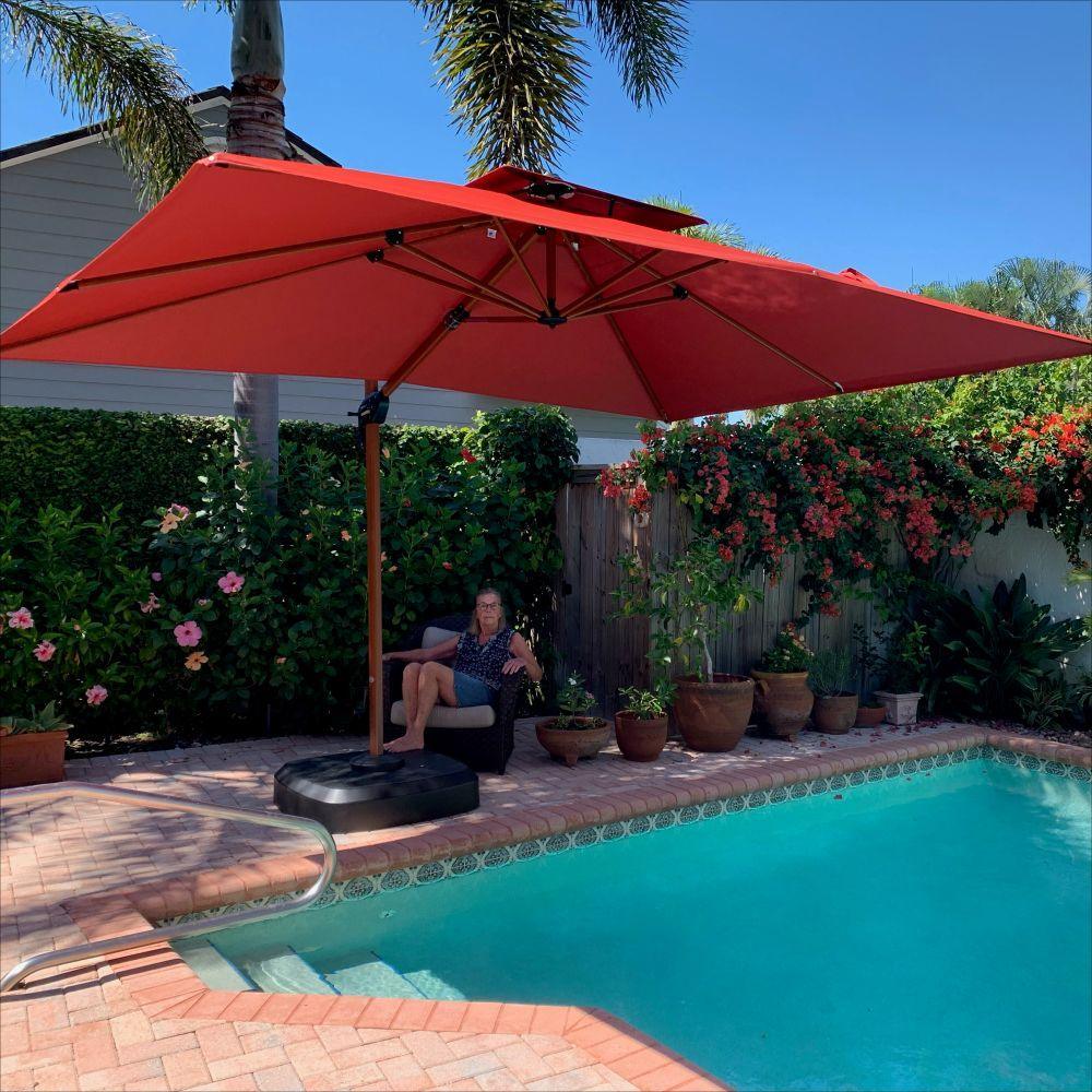 PURPLE LEAF 9 x 12 / 10 x 13 ft Rectangular Patio Umbrella Aluminum Cantilever Umbrella in Wood Color
