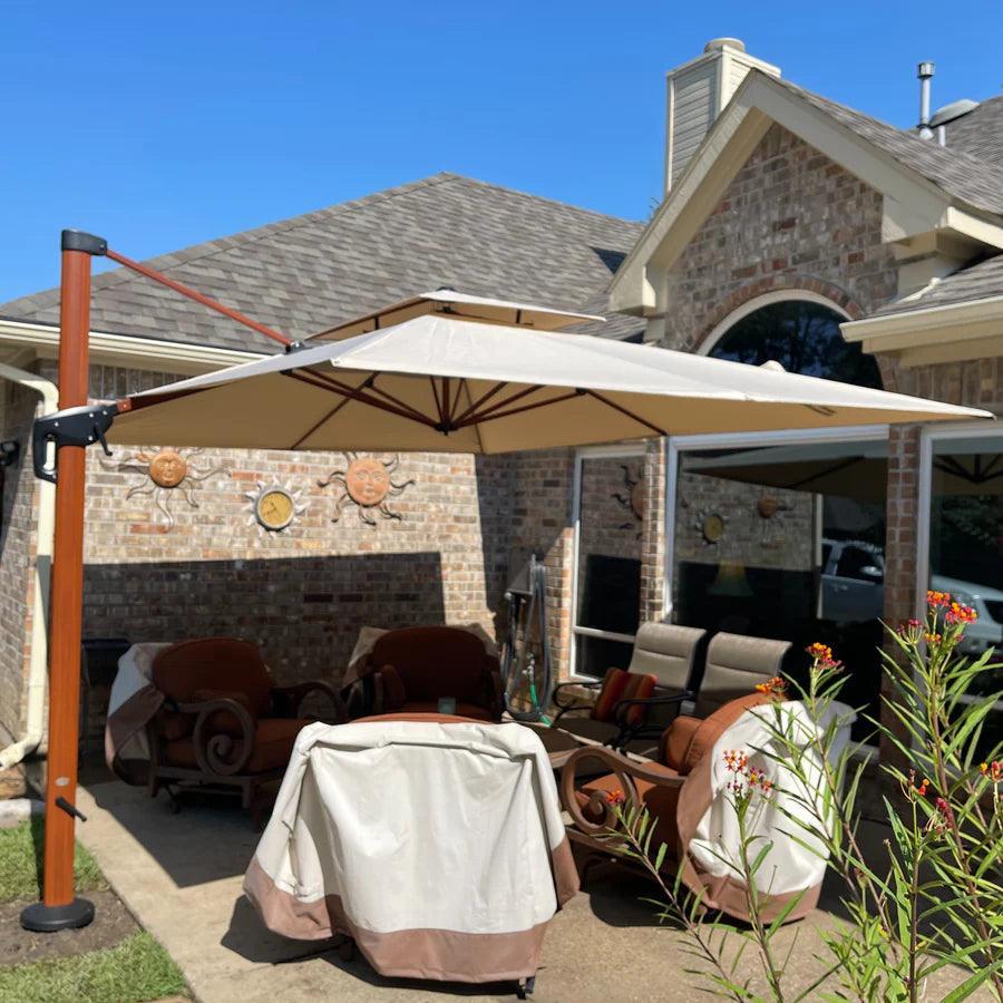 PURPLE LEAF 9 x 12 / 10 x 13 ft Rectangular Patio Umbrella Aluminum Cantilever Umbrella in Wood Color