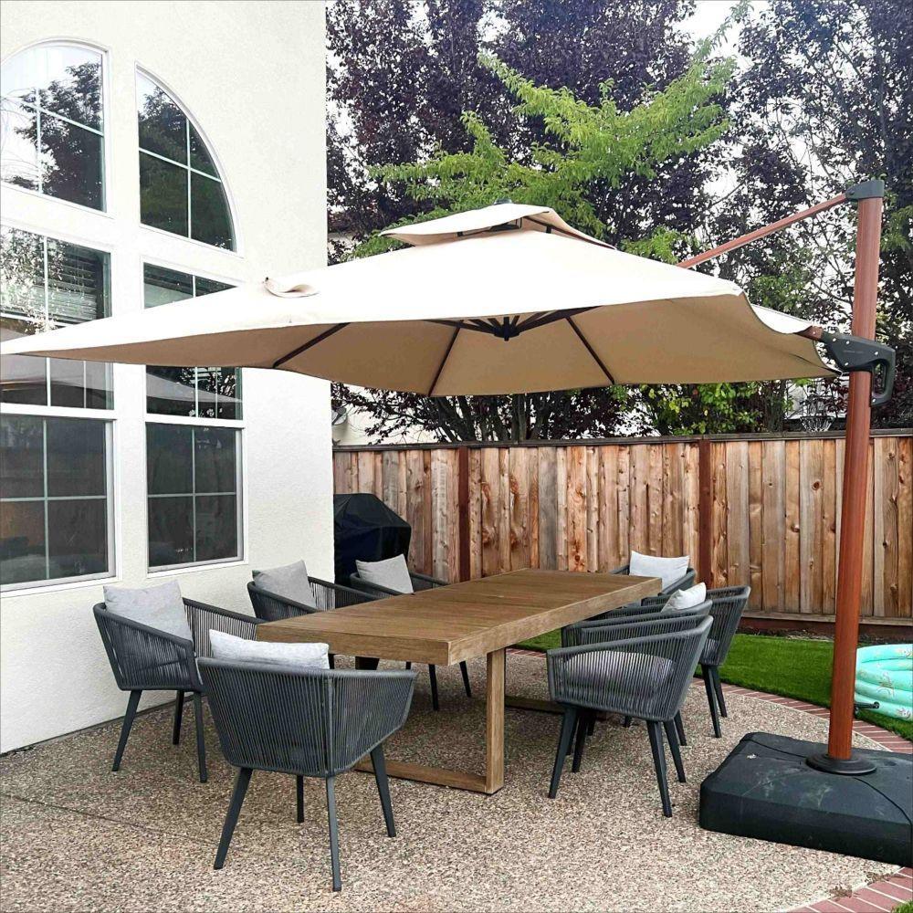 PURPLE LEAF 9 x 12 / 10 x 13 ft Rectangular Patio Umbrella Aluminum Cantilever Umbrella in Wood Color
