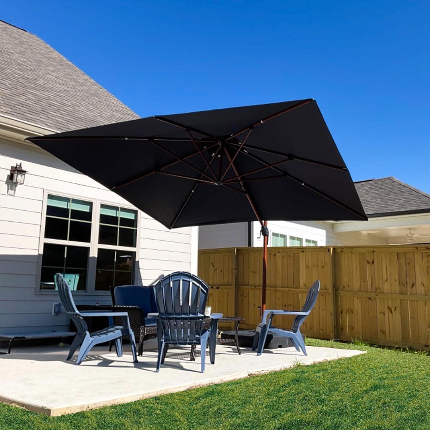 PURPLE LEAF 9 x 12 / 10 x 13 ft Rectangular Patio Umbrella Aluminum Cantilever Umbrella in Wood Color