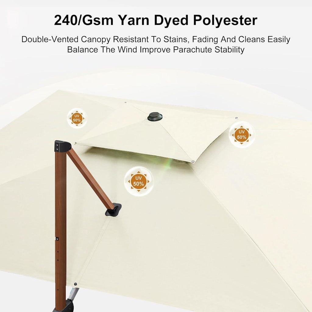 PURPLE LEAF 9 x 12 / 10 x 13 ft Rectangular Patio Umbrella Aluminum Cantilever Umbrella in Wood Color