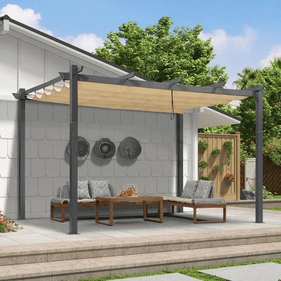 PURPLE LEAF Outdoor Pergola with Retractable Canopy Aluminum Shelter for Porch Garden  Beach Shade Pavilion Pergola Modern Backyard Deck