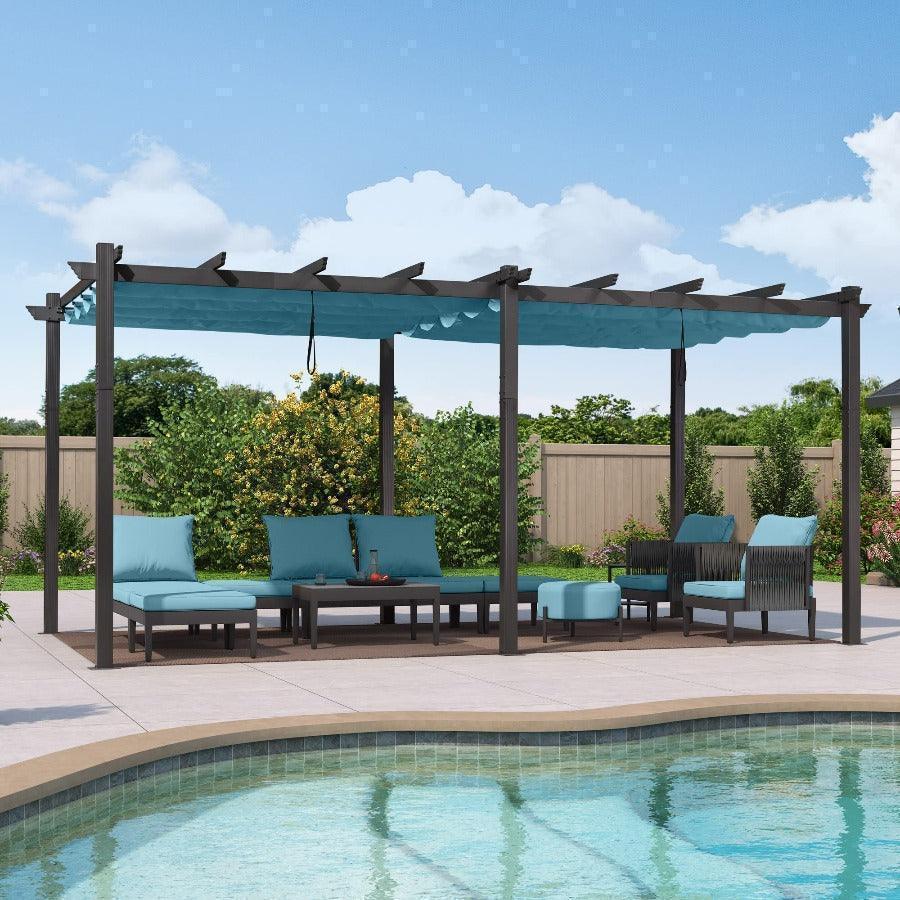PURPLE LEAF Outdoor Pergola with Retractable Canopy Aluminum Shelter for Porch Garden  Beach Shade Pavilion Pergola Modern Backyard Deck