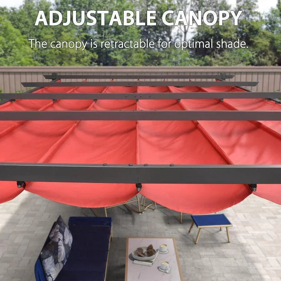 PURPLE LEAF Outdoor Pergola with Retractable Canopy Aluminum Shelter for Porch Garden  Beach Shade Pavilion Pergola Modern Backyard Deck