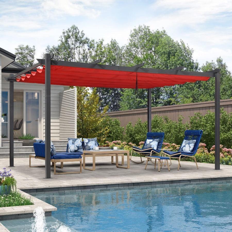 PURPLE LEAF Outdoor Pergola with Retractable Canopy Aluminum Shelter for Porch Garden  Beach Shade Pavilion Pergola Modern Backyard Deck