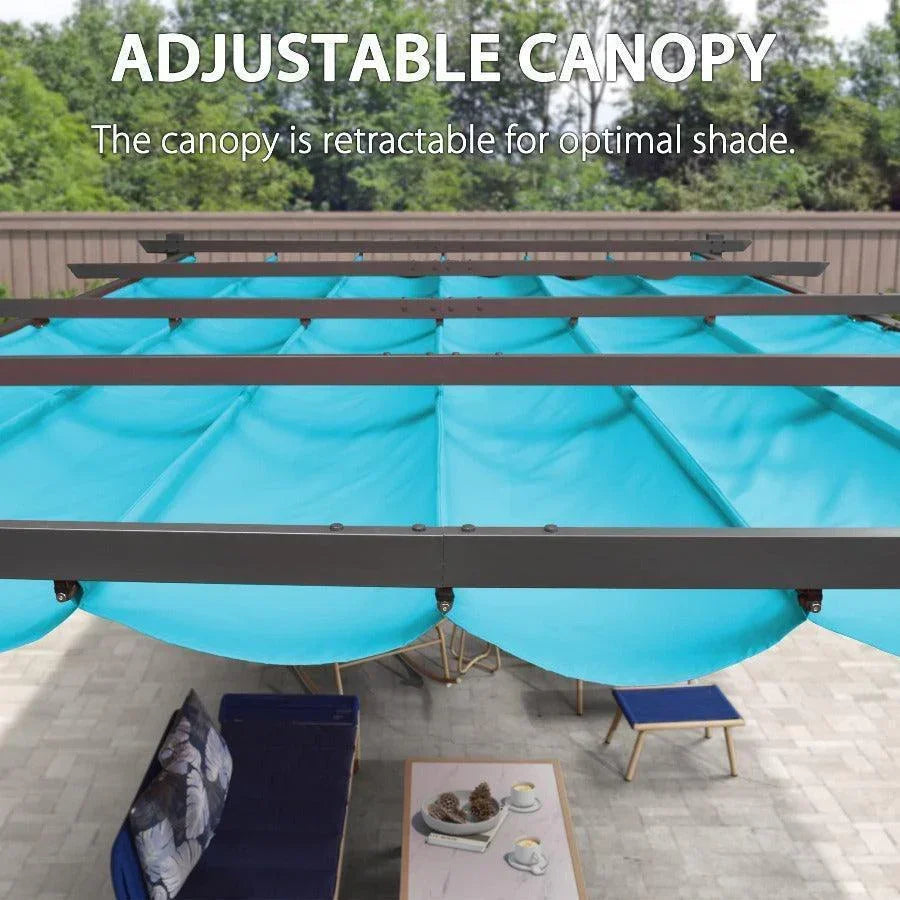 PURPLE LEAF Outdoor Pergola with Retractable Canopy Aluminum Shelter for Porch Garden  Beach Shade Pavilion Pergola Modern Backyard Deck