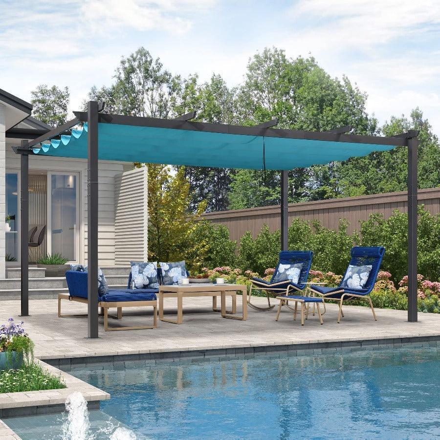 PURPLE LEAF Outdoor Pergola with Retractable Canopy Aluminum Shelter for Porch Garden  Beach Shade Pavilion Pergola Modern Backyard Deck