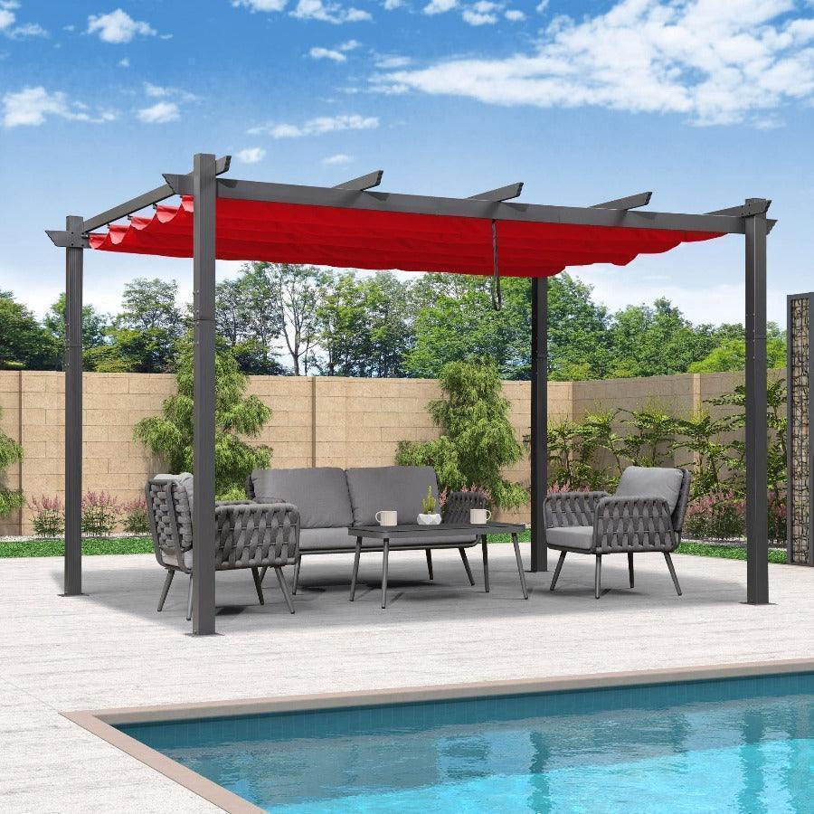 PURPLE LEAF Outdoor Pergola with Retractable Canopy Aluminum Shelter for Porch Garden  Beach Shade Pavilion Pergola Modern Backyard Deck