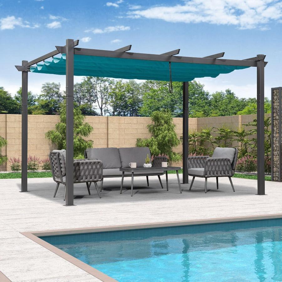PURPLE LEAF Outdoor Pergola with Retractable Canopy Aluminum Shelter for Porch Garden  Beach Shade Pavilion Pergola Modern Backyard Deck