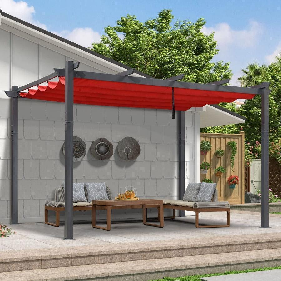 PURPLE LEAF Outdoor Pergola with Retractable Canopy Aluminum Shelter for Porch Garden  Beach Shade Pavilion Pergola Modern Backyard Deck