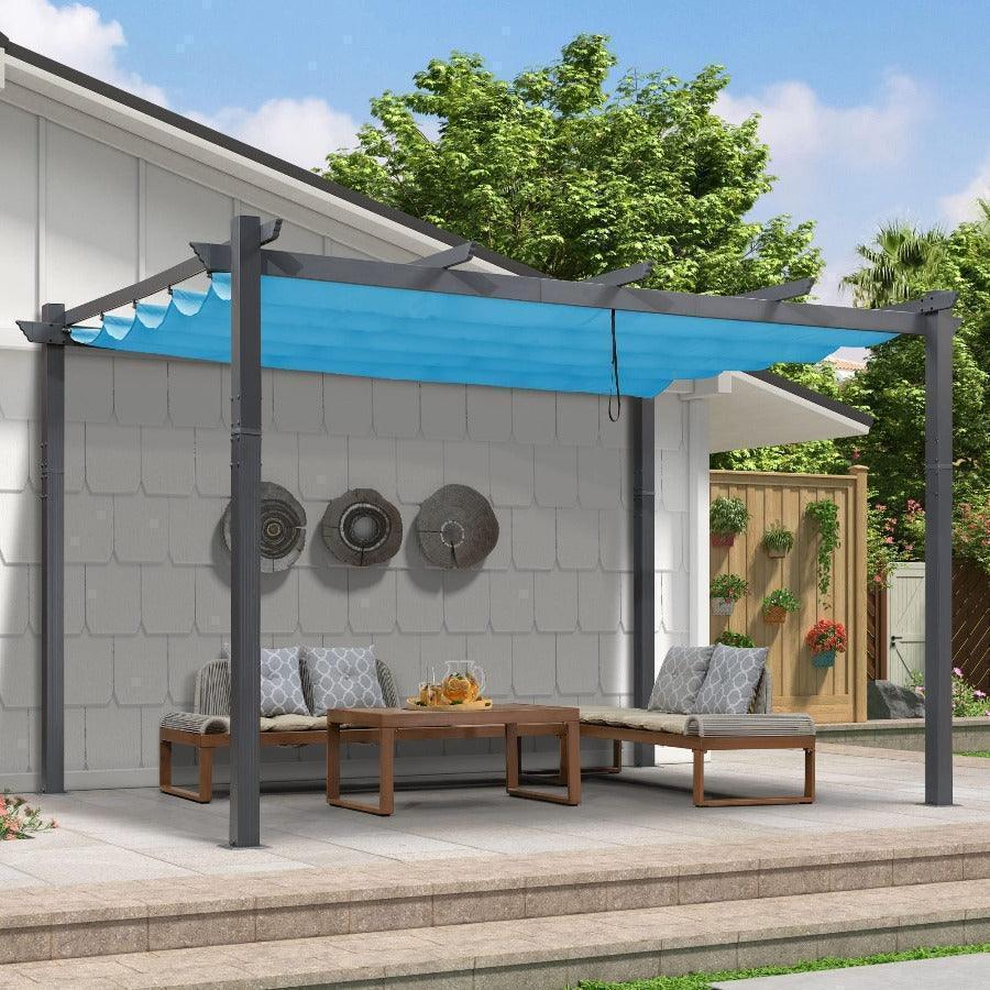 PURPLE LEAF Outdoor Pergola with Retractable Canopy Aluminum Shelter for Porch Garden  Beach Shade Pavilion Pergola Modern Backyard Deck