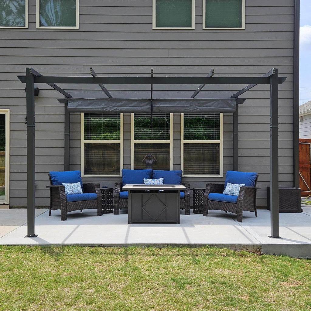 PURPLE LEAF Outdoor Pergola with Retractable Canopy Aluminum Shelter for Porch Garden  Beach Shade Pavilion Pergola Modern Backyard Deck