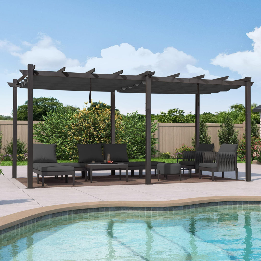 PURPLE LEAF Outdoor Pergola with Retractable Canopy Aluminum Shelter for Porch Garden  Beach Shade Pavilion Pergola Modern Backyard Deck