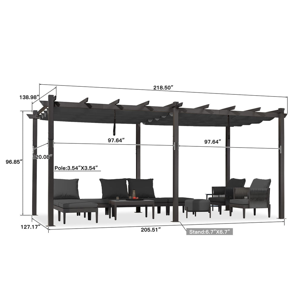 PURPLE LEAF Outdoor Pergola with Retractable Canopy Aluminum Shelter for Porch Garden  Beach Shade Pavilion Pergola Modern Backyard Deck