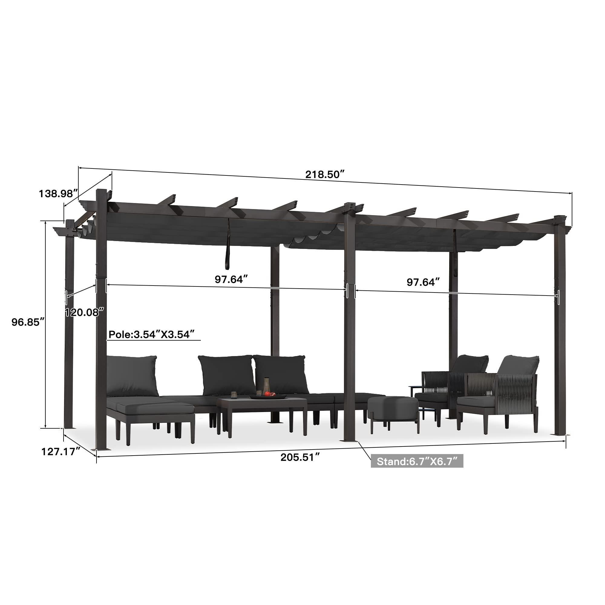 PURPLE LEAF Outdoor Pergola with Retractable Canopy Aluminum Shelter for Porch Garden  Beach Shade Pavilion Pergola Modern Backyard Deck